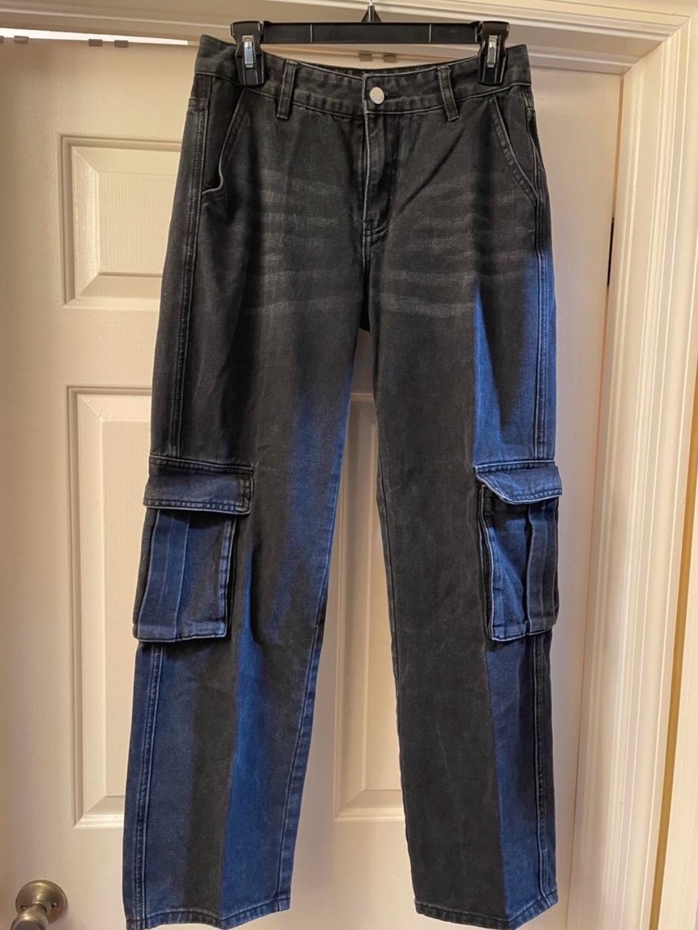 SHEIN Black Washed Cargo Pants with Side Flap Pockets